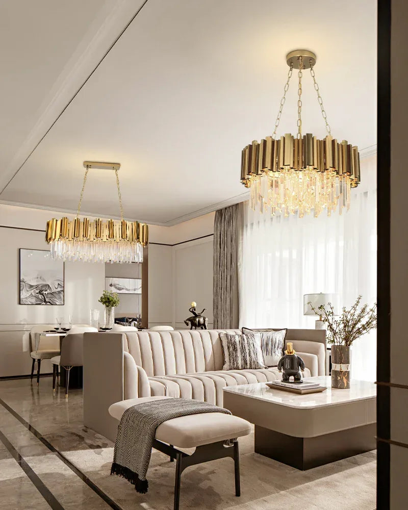 Large Crystal Rectangular Chandelier Wide 36“48”60" Chrome Stainless Steel for Dining Room Luxury Oval Chandelier