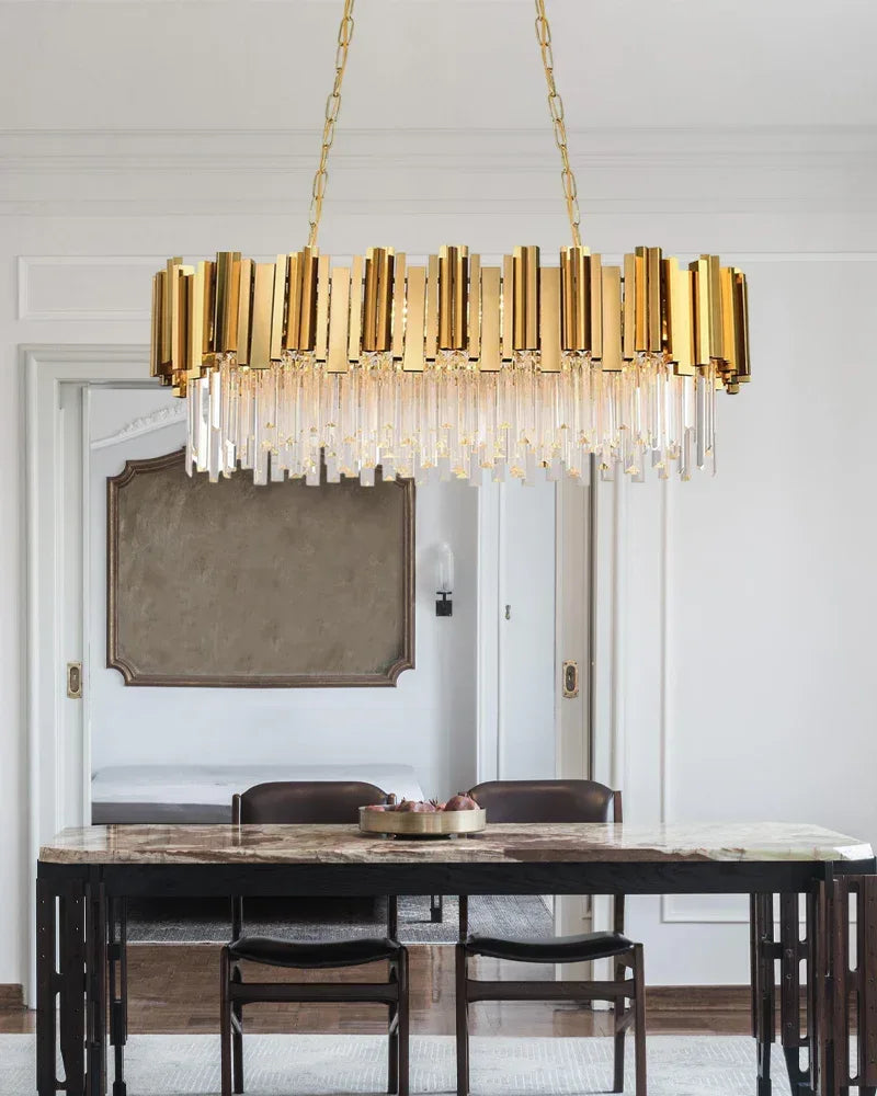 Luxury Classic LED Dimmable Round/Rectangular Crystal Chandelier Gold Stainless Steel Luxury Oval Chandelier