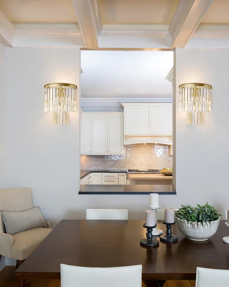 Modern 3-tiered Metal Crystal Wall Light Fixture for Bedroom/Living Room/Hallway Flush Mounted Wall Sconce Lamp