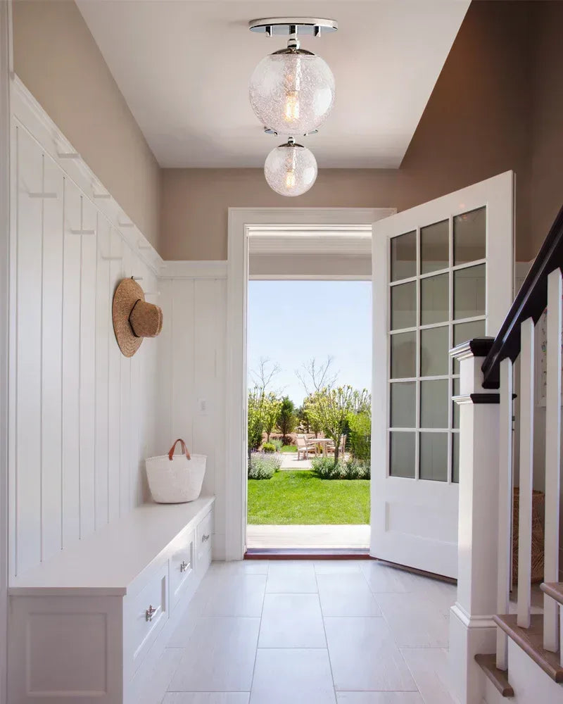 Industrial Globe Bubble Glass Chandelier 28in 36in | Brushed Brass/Black/Silver Steel American Vintage chandelier lamp