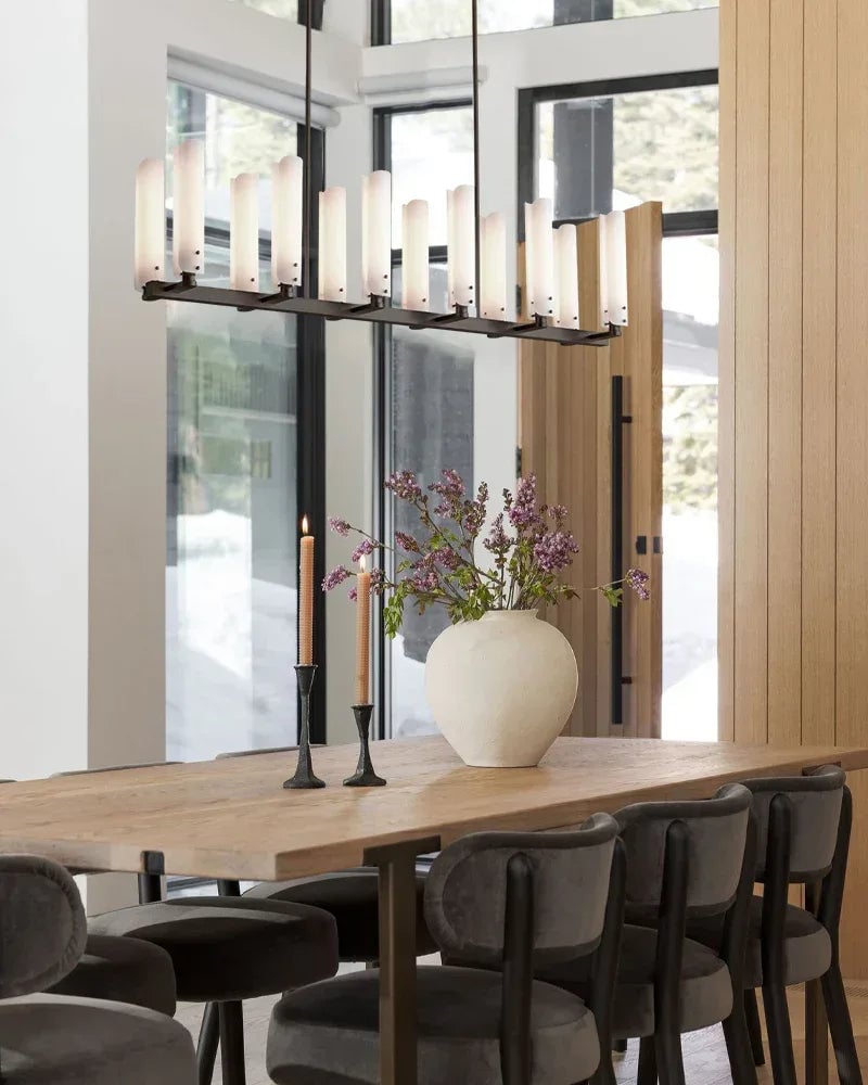 Knightsbridge Series Geometric Chandelier | Circular Solid Brass and Handmade Frosted Soda-Lime Glass, Artisan Patina Finish for Dining Rooms and Entryways American chandelier