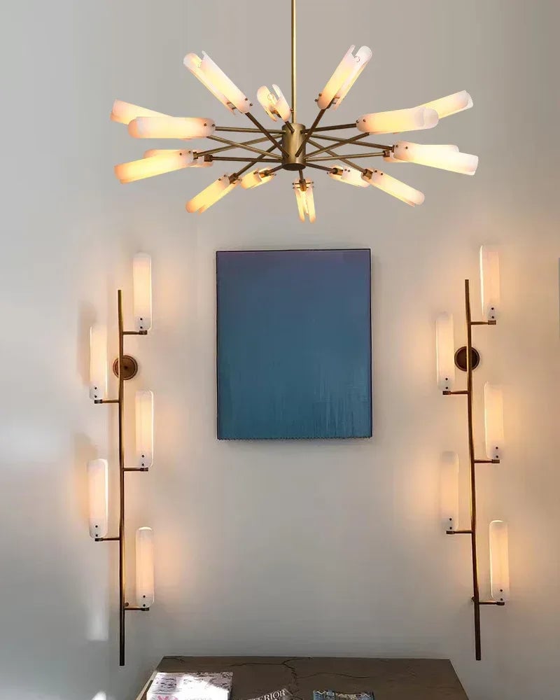 Knightsbridge Series Geometric Chandelier | Circular Solid Brass and Handmade Frosted Soda-Lime Glass, Artisan Patina Finish for Dining Rooms and Entryways American chandelier