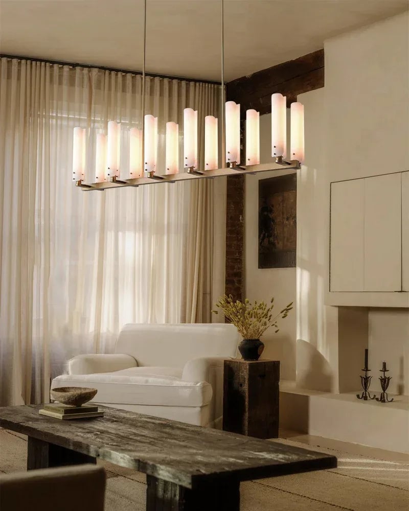 Knightsbridge Series Geometric Chandelier | Circular Solid Brass and Handmade Frosted Soda-Lime Glass, Artisan Patina Finish for Dining Rooms and Entryways American chandelier