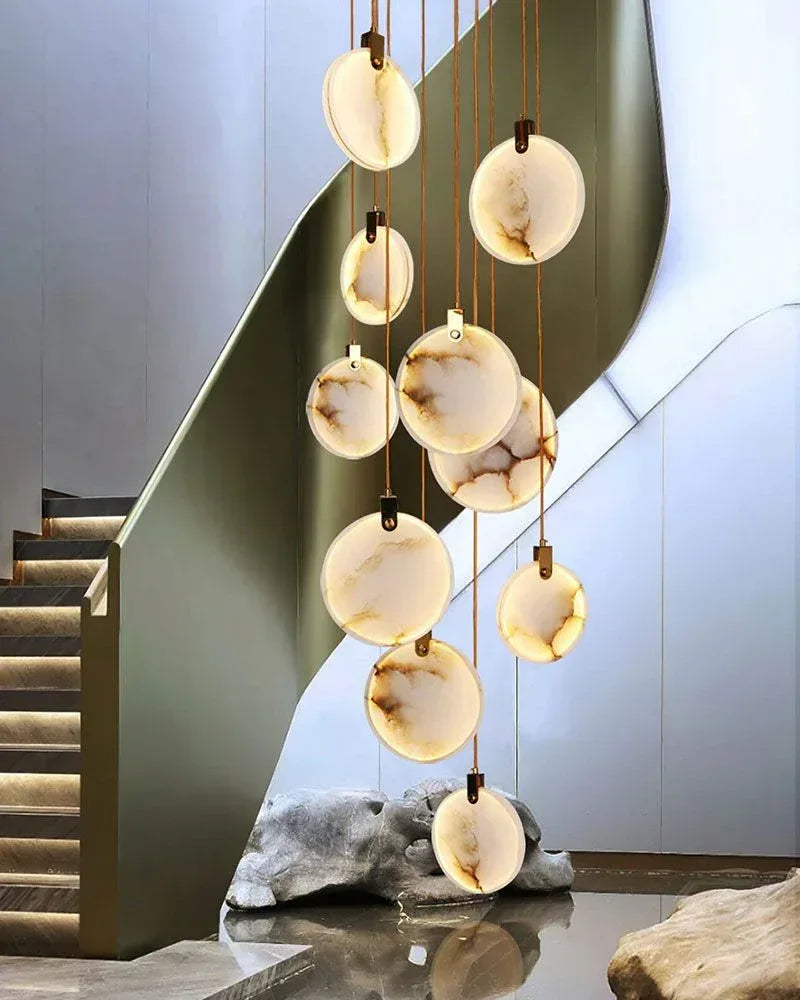 Postmodern LED Spanish Marble Chandelier Lamp in Brass for staircase Modern Pendant lamp