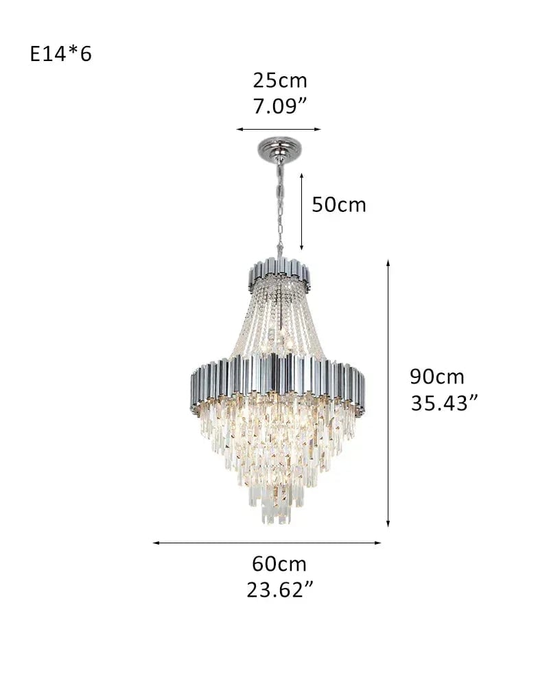 LightsStory Series Cascading Chandelier | Drum Frame Cascading Crystal Gold stainless steel drum frame with hand-strung clear crystals, Premium Gold finish for Grand Foyers, Lobbies, and Dining Rooms D60*H90CM D23.62“*H35.43" Silver Luxury Modern Chandelier