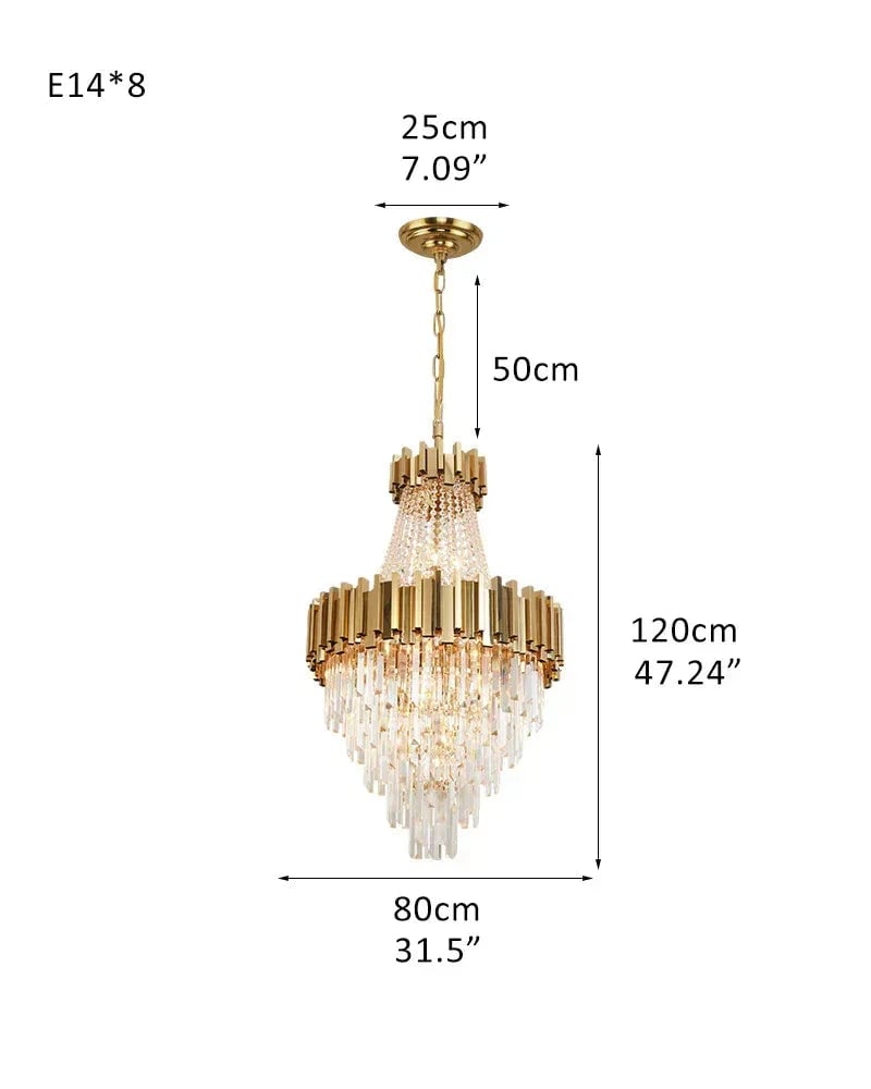 LightsStory Series Cascading Chandelier | Drum Frame Cascading Crystal Gold stainless steel drum frame with hand-strung clear crystals, Premium Gold finish for Grand Foyers, Lobbies, and Dining Rooms D80*H120CM D31.5“*H47.24" Gold Luxury Modern Chandelier