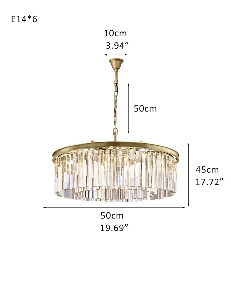 LightsStory Series Cascading Chandelier | Seven Tier Crystal Fringe Precision-cut clear triangular crystal rods and sturdy iron frame, Brushed Gold finish for Grand Foyers and Dining Rooms 2-Tier-R-D50*H45CM D19.69“*H17.72" Gold American chandelier