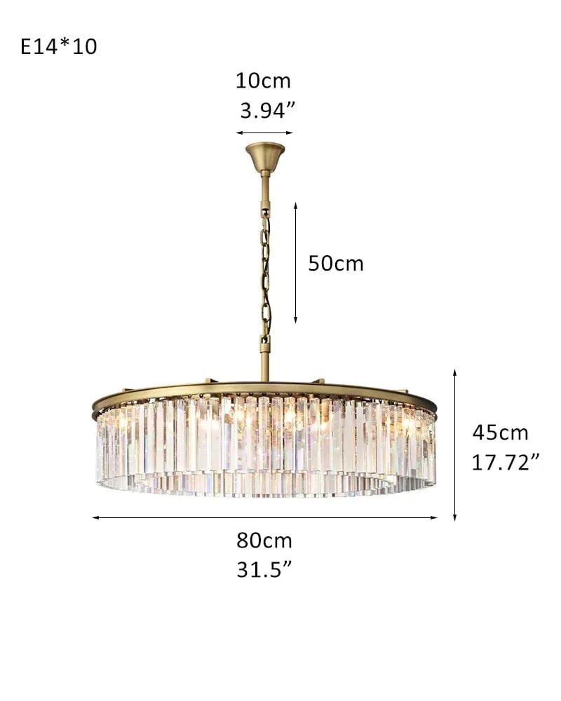 LightsStory Series Cascading Chandelier | Seven Tier Crystal Fringe Precision-cut clear triangular crystal rods and sturdy iron frame, Brushed Gold finish for Grand Foyers and Dining Rooms 2-Tier-R-D80*H45CM D31.5“*H17.72" Gold American chandelier