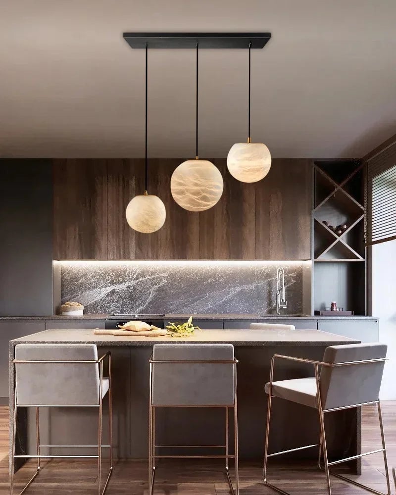 LightsStory Series Ethereal Chandelier | Cascading Alabaster Orbs Natural Translucent Alabaster, Natural Organic Veining for Dining Rooms and Kitchen Islands Modern Pendant lamp