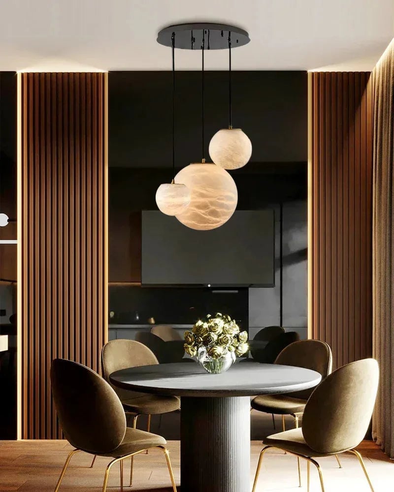 LightsStory Series Ethereal Chandelier | Cascading Alabaster Orbs Natural Translucent Alabaster, Natural Organic Veining for Dining Rooms and Kitchen Islands Modern Pendant lamp