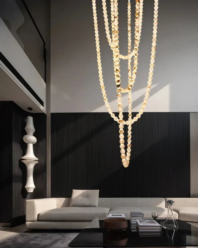 LightsStory Series Ethereal Chandelier | Cluster Alabaster Globes Natural stone and seamless brass, Seamless Brass finish for Entryways and dining rooms Modern Pendant lamp