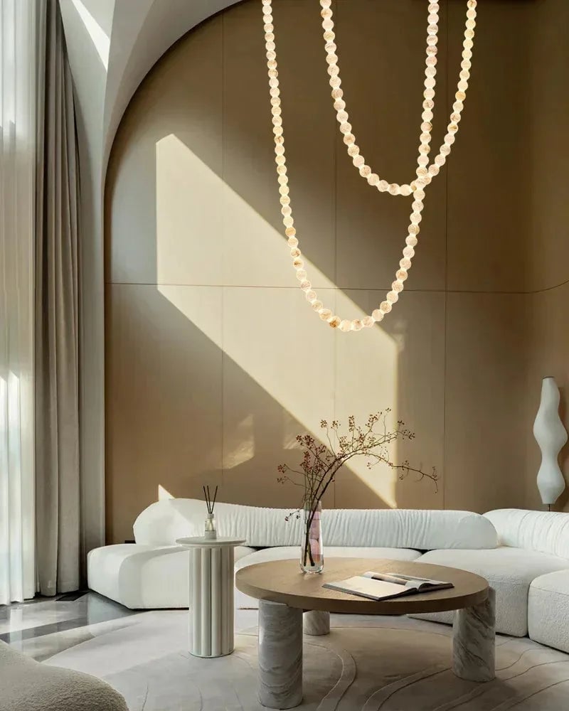 LightsStory Series Ethereal Chandelier | Cluster Alabaster Globes Natural stone and seamless brass, Seamless Brass finish for Entryways and dining rooms Modern Pendant lamp