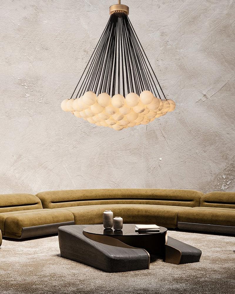 LightsStory Series Ethereal Chandelier | Cluster Globe Frosted Alabaster Globes with Marble-Finish Frame, Matte Marble-Finish for High Ceiling Entrances and Dining Spaces American Vintage chandelier lamp