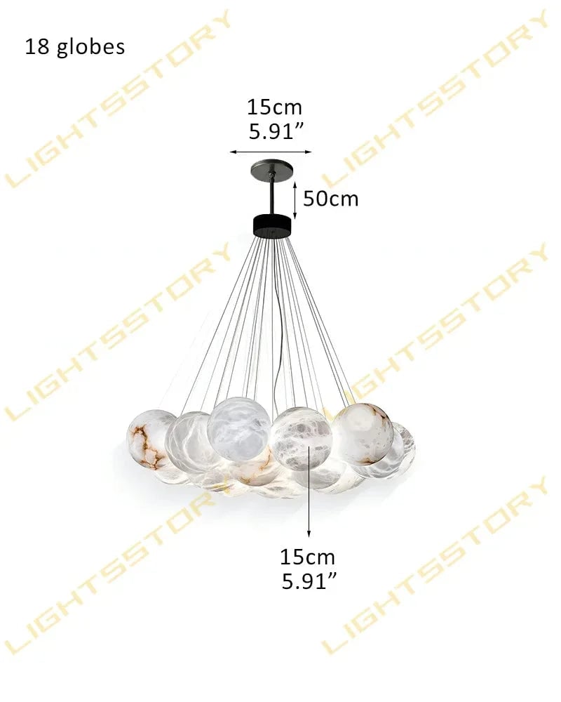 LightsStory Series Ethereal Chandelier | Cluster Globe Frosted Alabaster Globes with Marble-Finish Frame, Matte Marble-Finish for High Ceiling Entrances and Dining Spaces 18 light-D15cm D5.91" White + Black American Vintage chandelier lamp