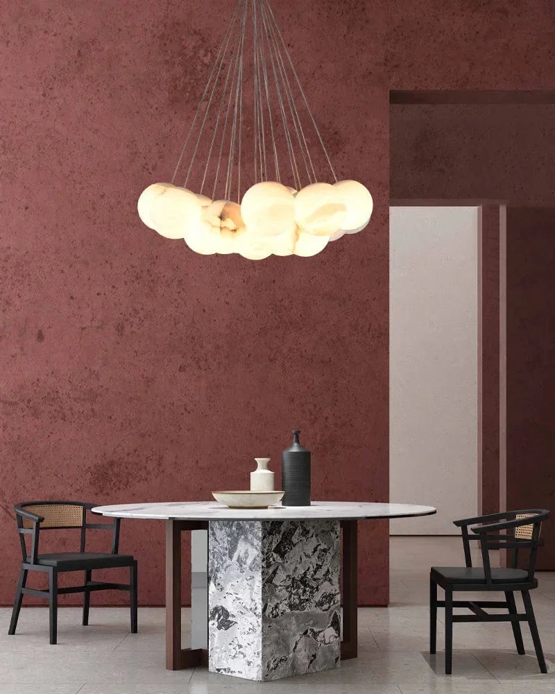 LightsStory Series Ethereal Chandelier | Cluster Globe Frosted Alabaster Globes with Marble-Finish Frame, Matte Marble-Finish for High Ceiling Entrances and Dining Spaces American Vintage chandelier lamp