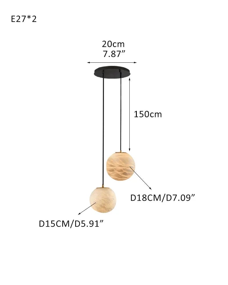 LightsStory Series Ethereal Chandelier | Cluster Sphere Natural Translucent Alabaster, Organic Matte Finish for Modern Living Rooms and Dining Areas 2-light-D15+D18CM D5.9"+D7.09" White + Black Modern Pendant lamp