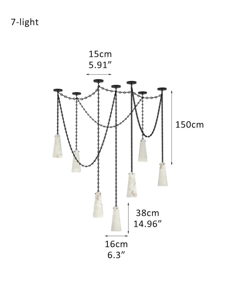 LightsStory Series Ethereal Chandelier | Clustered Silhouette Translucent Alabaster and Brass, Warm Brass finish for Dining Rooms and Kitchen Islands 7-light-D16*H38CM D6.3*H14.96" White + Black Vintage Simple Pendant Lamp
