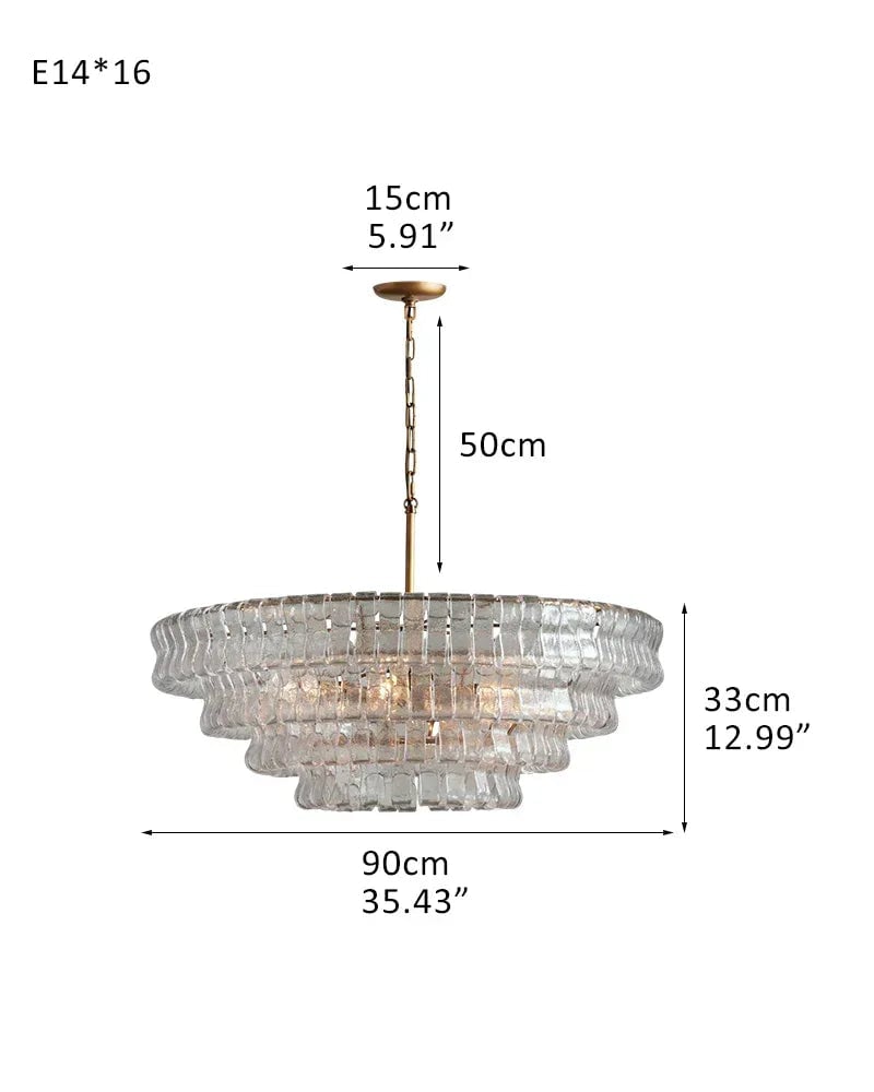LightsStory Series Ethereal Chandelier | Four-Tiered Round Curved Textured Glass and Aluminum, Plated-Brass and Bronze for Dining Rooms and Grand Foyers 4 tier-L90*H33CM L36"*H13"(E14*16) Brass + Transparent Glass American chandelier