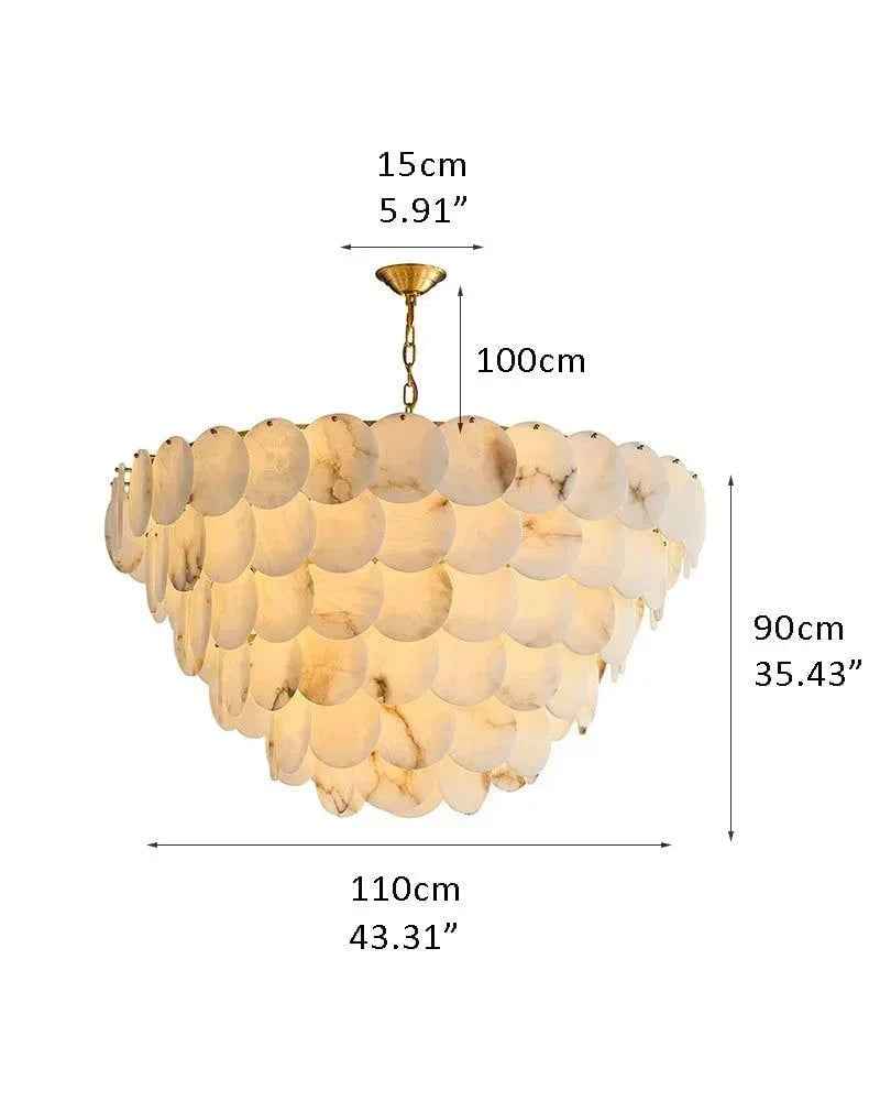 LightsStory Series Ethereal Chandelier | Multi-Tier Cascading Hand-Carved Spanish White Alabaster Shells, Solid Brass for Dining Rooms and Grand Foyers 6 Tier-D110*H90CM D43.31*H35.43" White + Brass Modern Pendant lamp