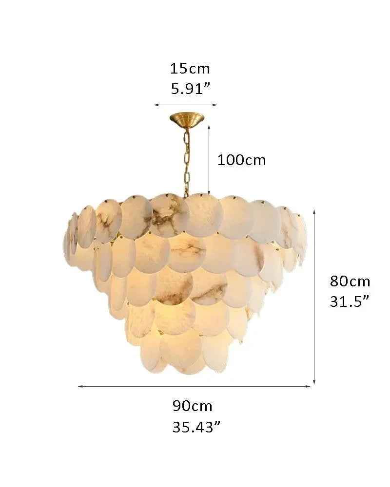LightsStory Series Ethereal Chandelier | Multi-Tier Cascading Hand-Carved Spanish White Alabaster Shells, Solid Brass for Dining Rooms and Grand Foyers 5 Tier-D90*H80CM D35.43*H31.5" White + Brass Modern Pendant lamp