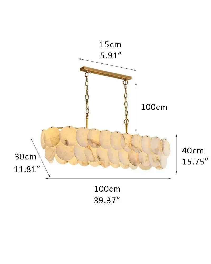 LightsStory Series Ethereal Chandelier | Multi-Tier Cascading Hand-Carved Spanish White Alabaster Shells, Solid Brass for Dining Rooms and Grand Foyers L100*W30*H40CM L39.37*W11.81*H15.75" White + Brass Modern Pendant lamp