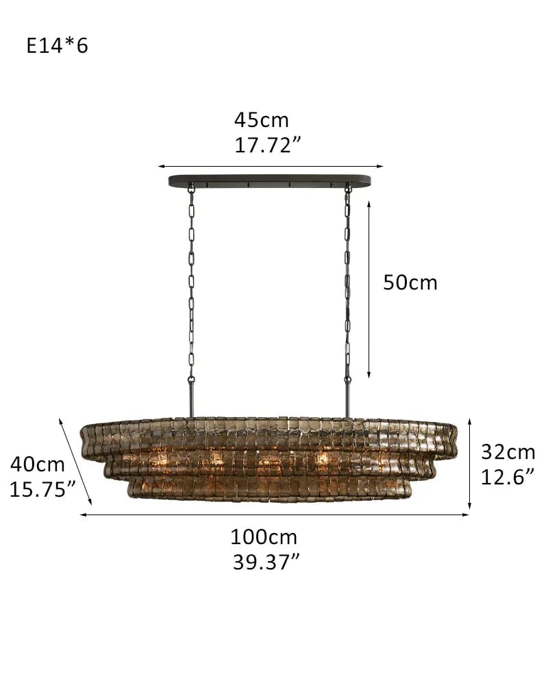 LightsStory Series Ethereal Chandelier | Multi-Tiered Oval Curved Textured Glass with Brass and Black Aluminum, Plated Brass and Black Aluminum for Dining Rooms and Grand Foyers 3 tier-L100*W40*H32CM L40"*W16"*H12"(E14*6) Black + Smoke Glass American chandelier
