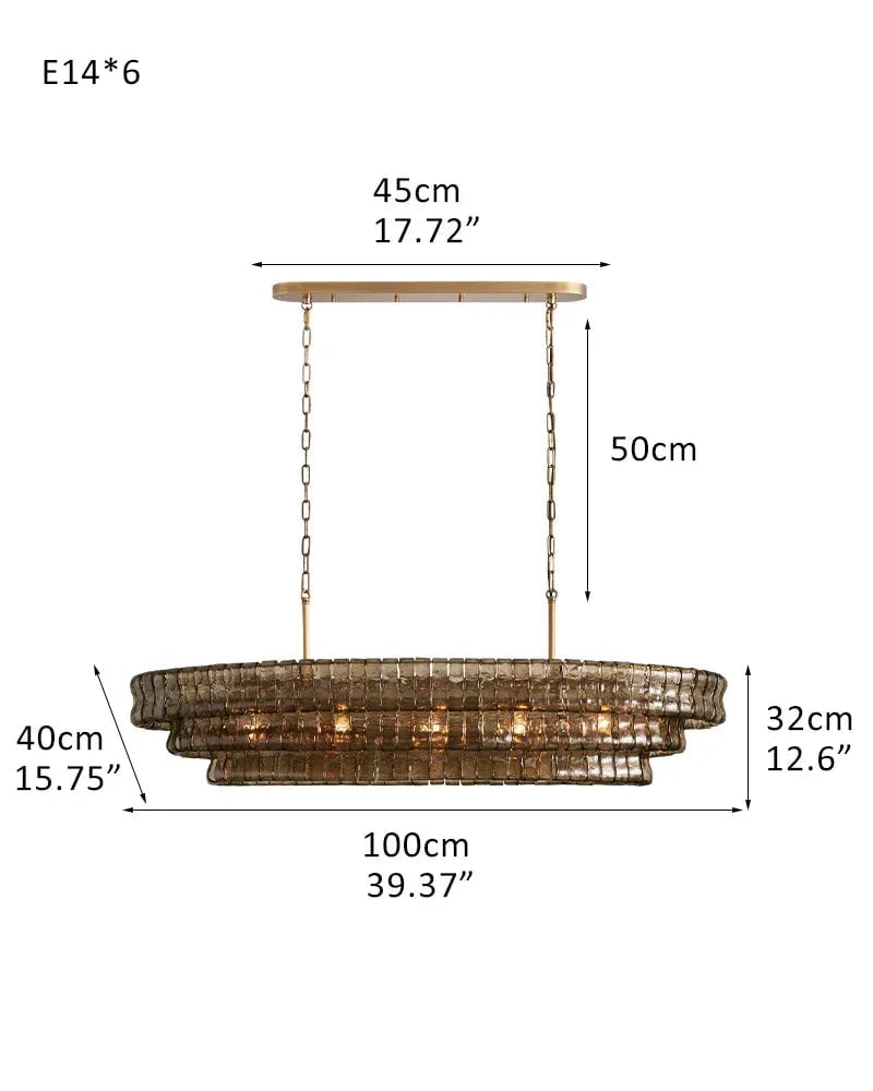 LightsStory Series Ethereal Chandelier | Multi-Tiered Oval Curved Textured Glass with Brass and Black Aluminum, Plated Brass and Black Aluminum for Dining Rooms and Grand Foyers 3 tier-L100*W40*H32CM L40"*W16"*H12"(E14*6) Brass + Smoke Glass American chandelier