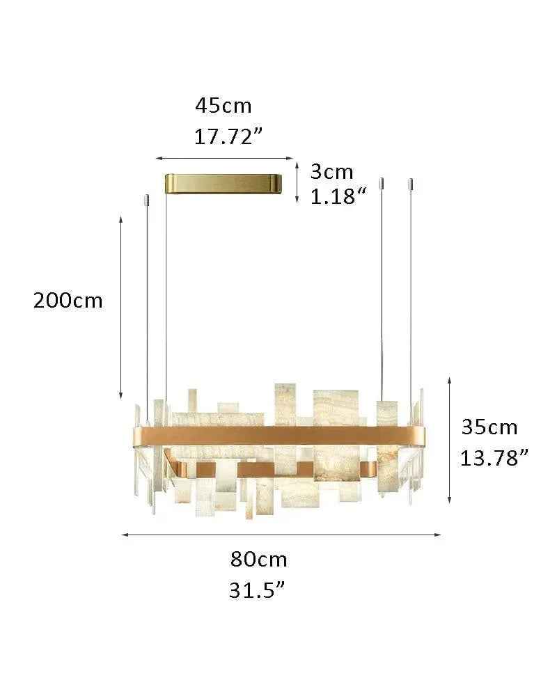LightsStory Series Ethereal Chandelier | Oval Handcrafted semi-translucent marble slices with sleek metal frames, Golden finish for Dining Rooms and Living Areas D80*H35CM D31.5"*H14" White + Gold American chandelier