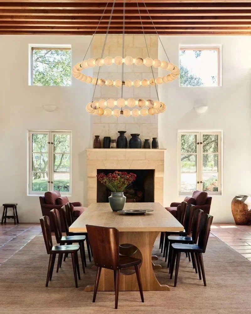 LightsStory Series Ethereal Chandelier | Single Ring Natural Spanish Alabaster, Gleaming Metallic for Spacious Lofts and Cozy Nooks Luxury Modern Chandelier