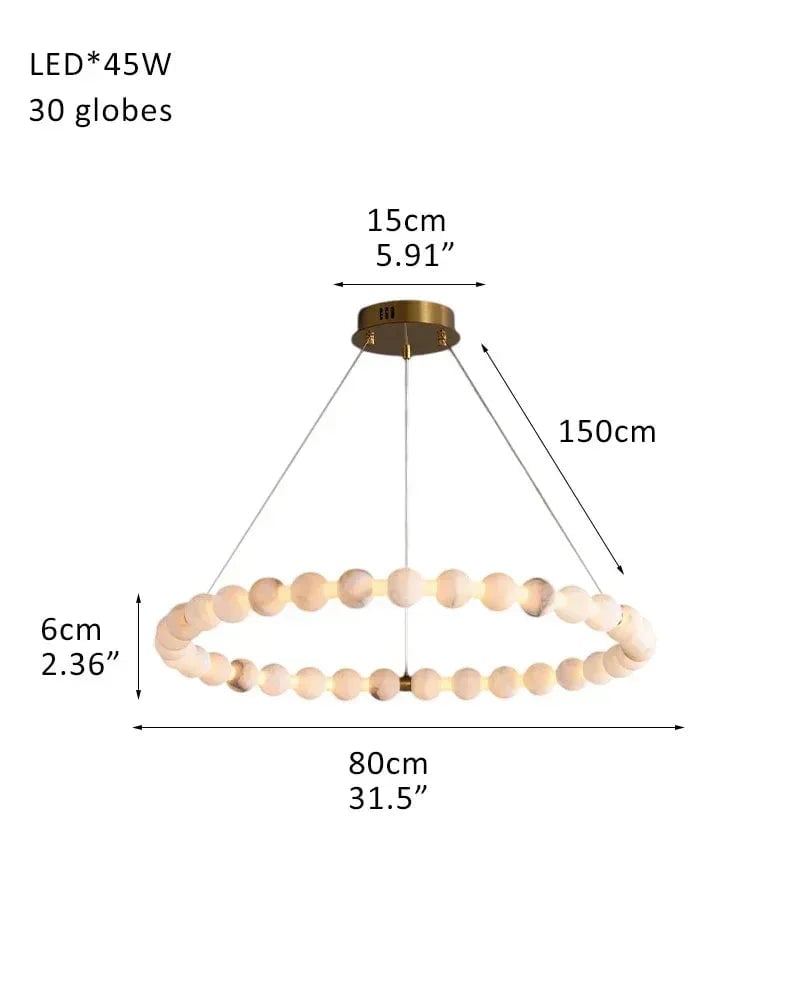 LightsStory Series Ethereal Chandelier | Single Ring Natural Spanish Alabaster, Gleaming Metallic for Spacious Lofts and Cozy Nooks 30 globes-L80*H6CM L31.5"*2" White + Gold Luxury Modern Chandelier