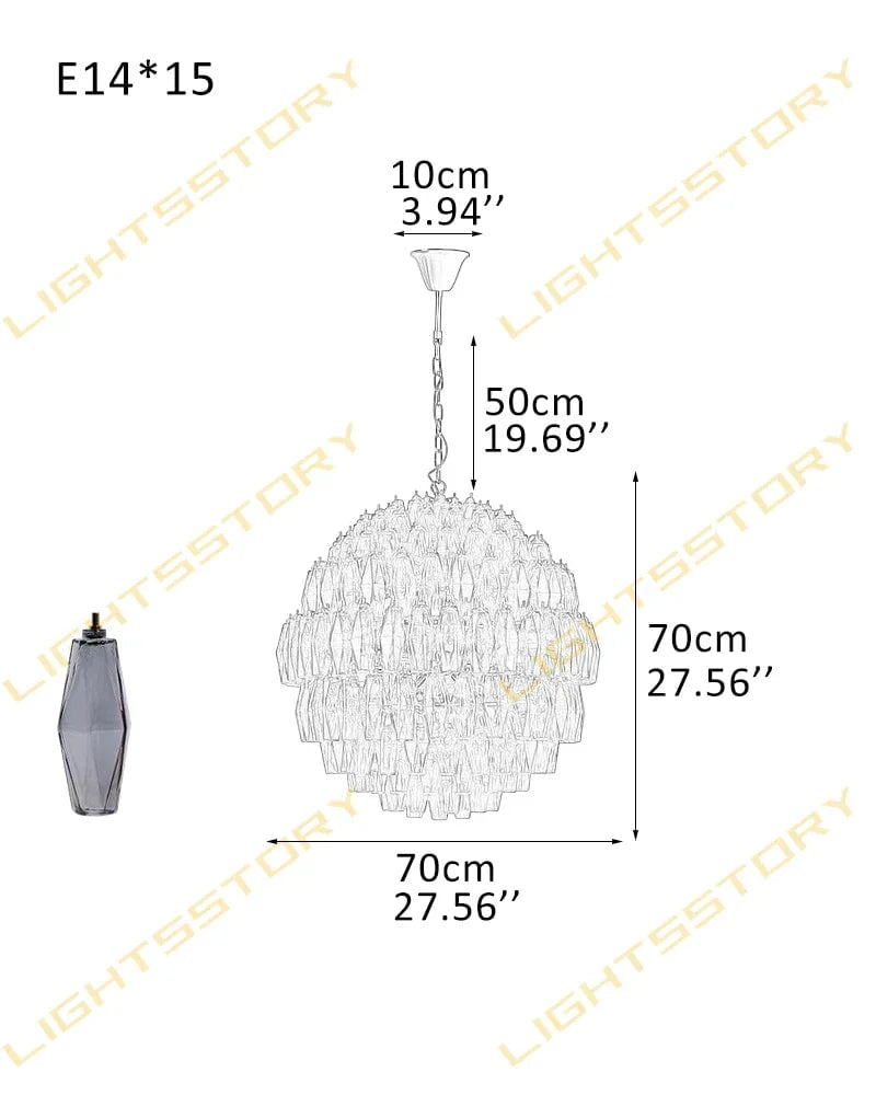 LightsStory Series Ethereal Chandelier | Spherical Hand-blown Murano glass, Polished glass finish for Dining rooms and living rooms 15 light-D70*H70CM D27.56"*H27.56" Smoky Luxury Modern Chandelier