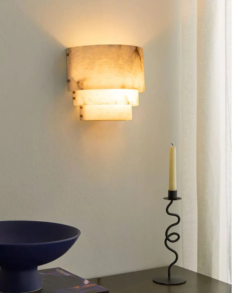 LightsStory Series Ethereal Chandelier | Triple Tier Alabaster Hand-carved natural alabaster with unique veining, Golden brass accents for Sophisticated dining rooms and cozy living spaces Modern Pendant lamp