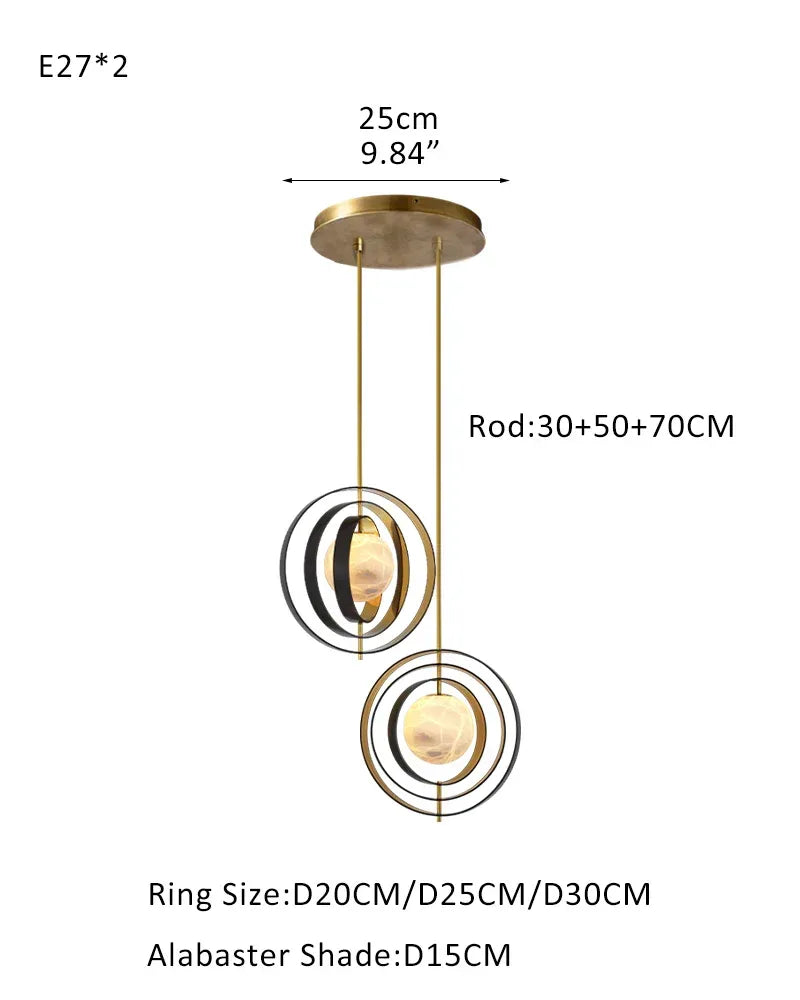 LightsStory Series Ethereal Pendant Light | Celestial Moon-Inspired Sphere Hand-blown premium white alabaster, Gold and Bronze accents for Modern living rooms and dining areas 2 light-L70*W57*H71CM L28"*W23"*H28"-Dome Board Gold + White Modern Pendant lamp