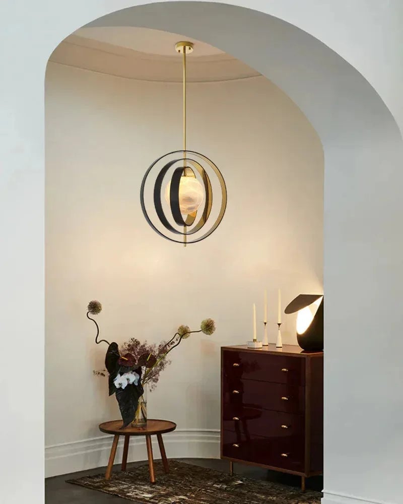 LightsStory Series Ethereal Pendant Light | Celestial Moon-Inspired Sphere Hand-blown premium white alabaster, Gold and Bronze accents for Modern living rooms and dining areas Modern Pendant lamp