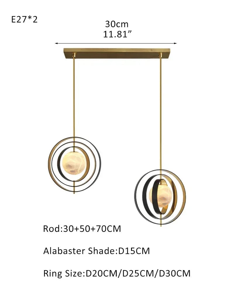 LightsStory Series Ethereal Pendant Light | Celestial Moon-Inspired Sphere Hand-blown premium white alabaster, Gold and Bronze accents for Modern living rooms and dining areas 2 light-L70*W57*H71CM L28"*W23"*H28"-Linear Board Gold + White Modern Pendant lamp