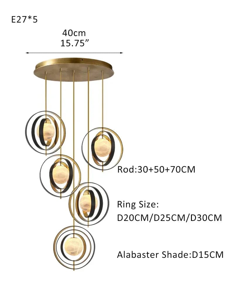 LightsStory Series Ethereal Pendant Light | Celestial Moon-Inspired Sphere Hand-blown premium white alabaster, Gold and Bronze accents for Modern living rooms and dining areas 5 light-L70*W57*H71CM L28"*W23"*H28"-Dome Board Gold + White Modern Pendant lamp