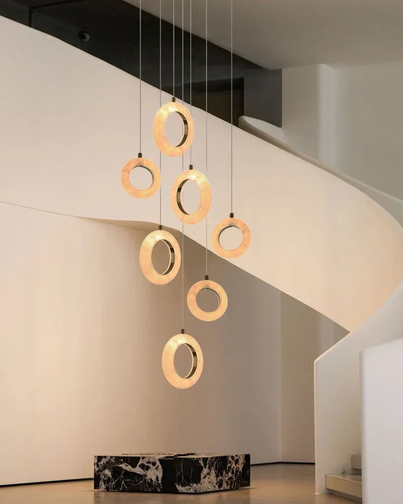 LightsStory Series Ethereal Pendant Light | Circular Cluster Handcrafted Natural Marble and Alabaster, Antiqued Matte Gold and Copper for Grand Stairwells and Dining Rooms Modern Pendant lamp