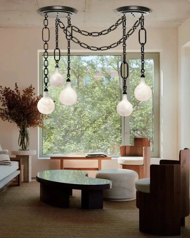 Alabaster LightsStory Series Pendant Light | Brass & Black Chain