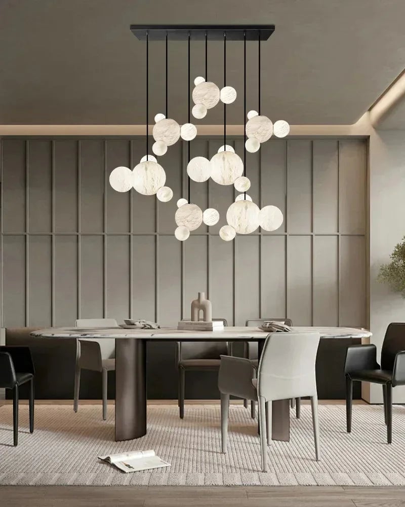 LightsStory Series Ethereal Pendant Light | Cluster Hand-Carved Natural Alabaster with Vintage Metal Accents, Vintage Metal finish for Kitchen Islands and Dining Areas American chandelier