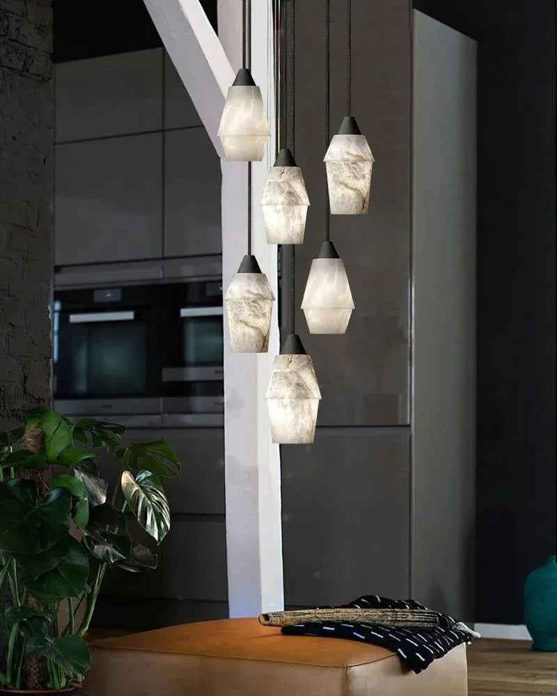 LightsStory Series Ethereal Pendant Light | Cluster Handcrafted Premium Natural Marble, Polished Black finish for Stairwells and Bedrooms Modern Pendant lamp