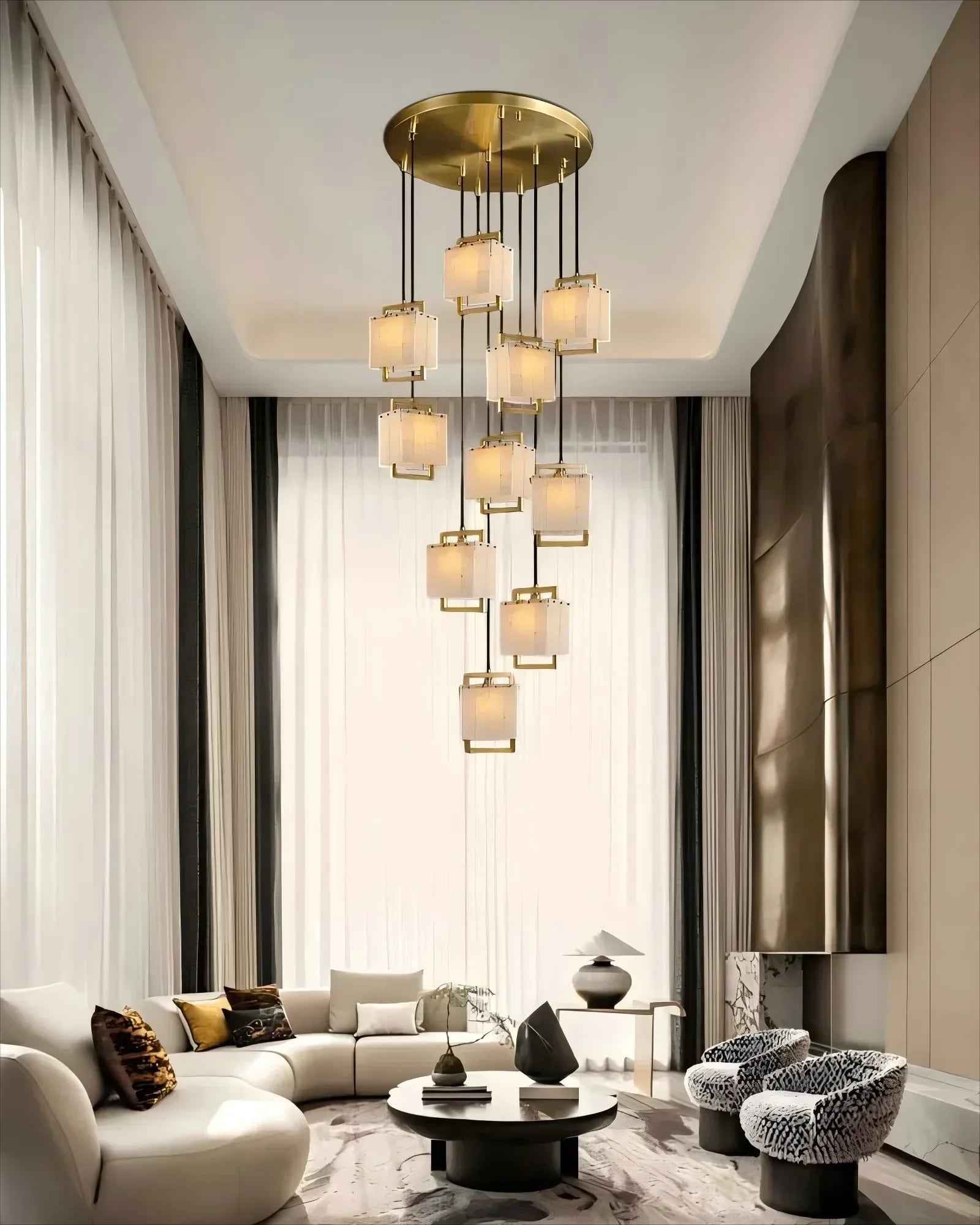 LightsStory Series Ethereal Pendant Light | Cluster Suspension Hand-polished marble and alabaster with brass details, Rubbed Brass finish for Lobbies, hotels, and mansions Modern Pendant lamp