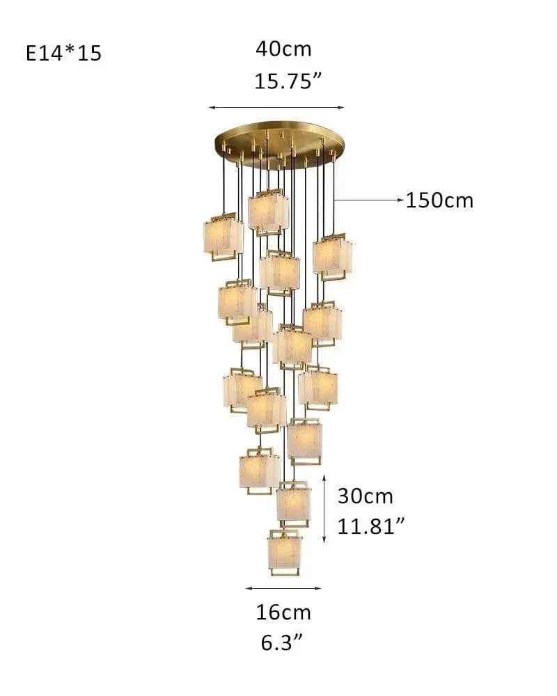 LightsStory Series Ethereal Pendant Light | Cluster Suspension Hand-polished marble and alabaster with copper and brass, Polished Brass for Grand Lobbies, Hotels, and Mansions 15-Light-D16*H30CM D6.3*H11.81" White + Brass Modern Pendant lamp