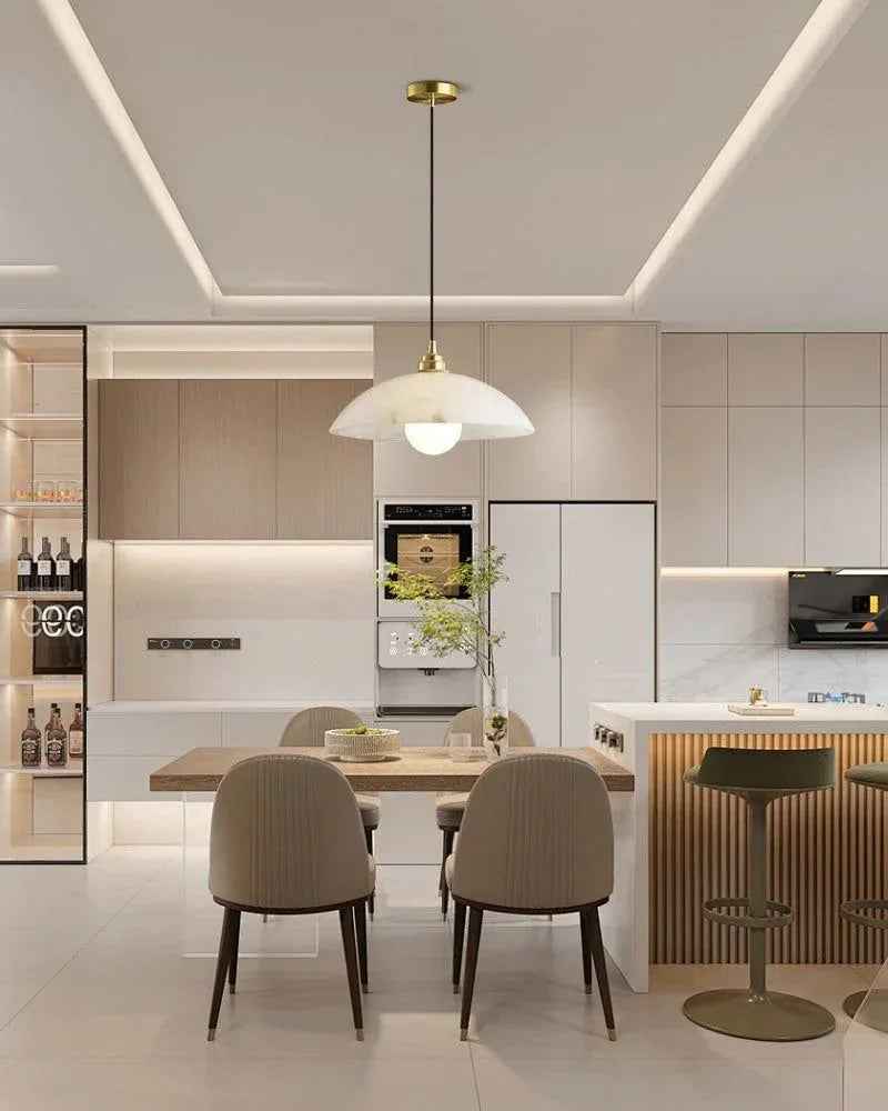 LightsStory Series Ethereal Pendant Light | Dome Natural Alabaster Stone with Brass Accents, Polished Brass finish for Kitchens, Bedrooms, and Open Living Spaces Modern Pendant lamp