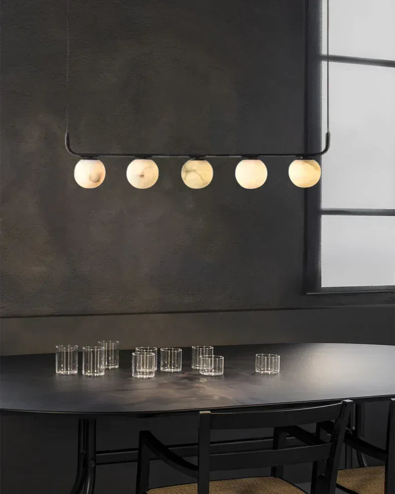 LightsStory Series Ethereal Pendant Light | Double Alabaster Globes Hand-Carved Natural Alabaster Stone, Lacquered Burnished Brass and Antique Black for Modern Dining Rooms and Entryways Modern Pendant lamp