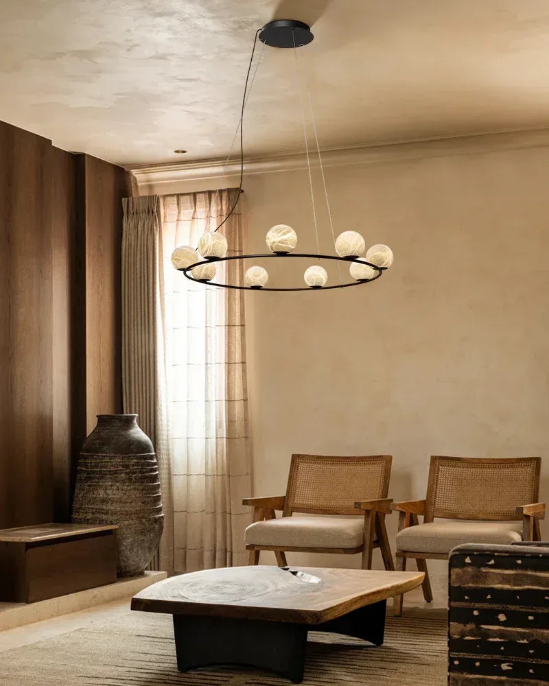 LightsStory Series Ethereal Pendant Light | Double Alabaster Globes Hand-Carved Natural Alabaster Stone, Lacquered Burnished Brass and Antique Black for Modern Dining Rooms and Entryways Modern Pendant lamp