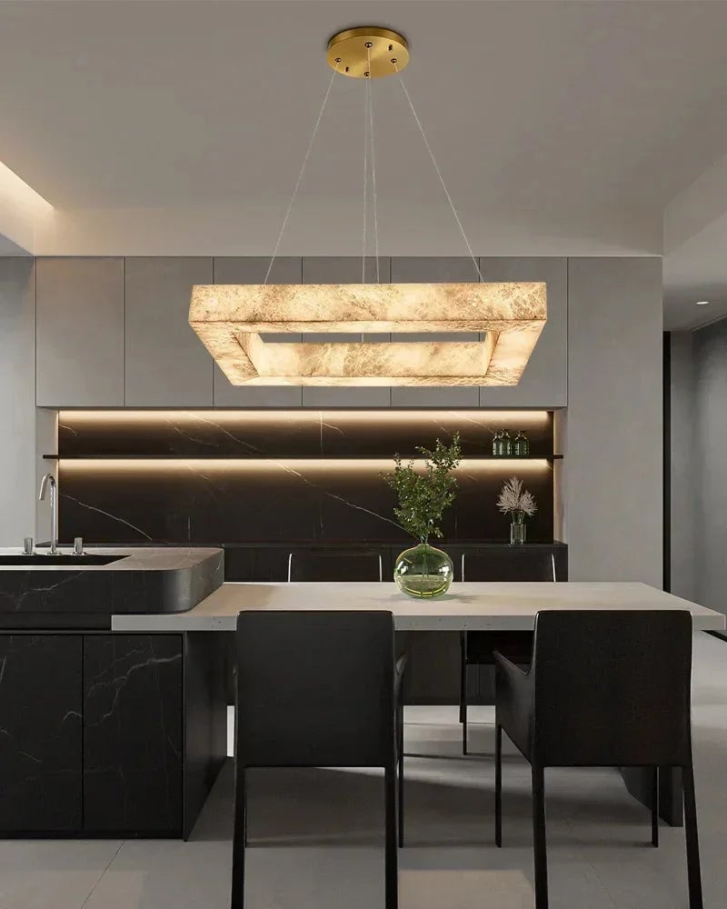 LightsStory Series Ethereal Pendant Light | Double/Triple Layered Solid Alabaster and Iron, Refined Metalwork for Kitchen Islands and Luxe Dining Spaces American Vintage chandelier lamp