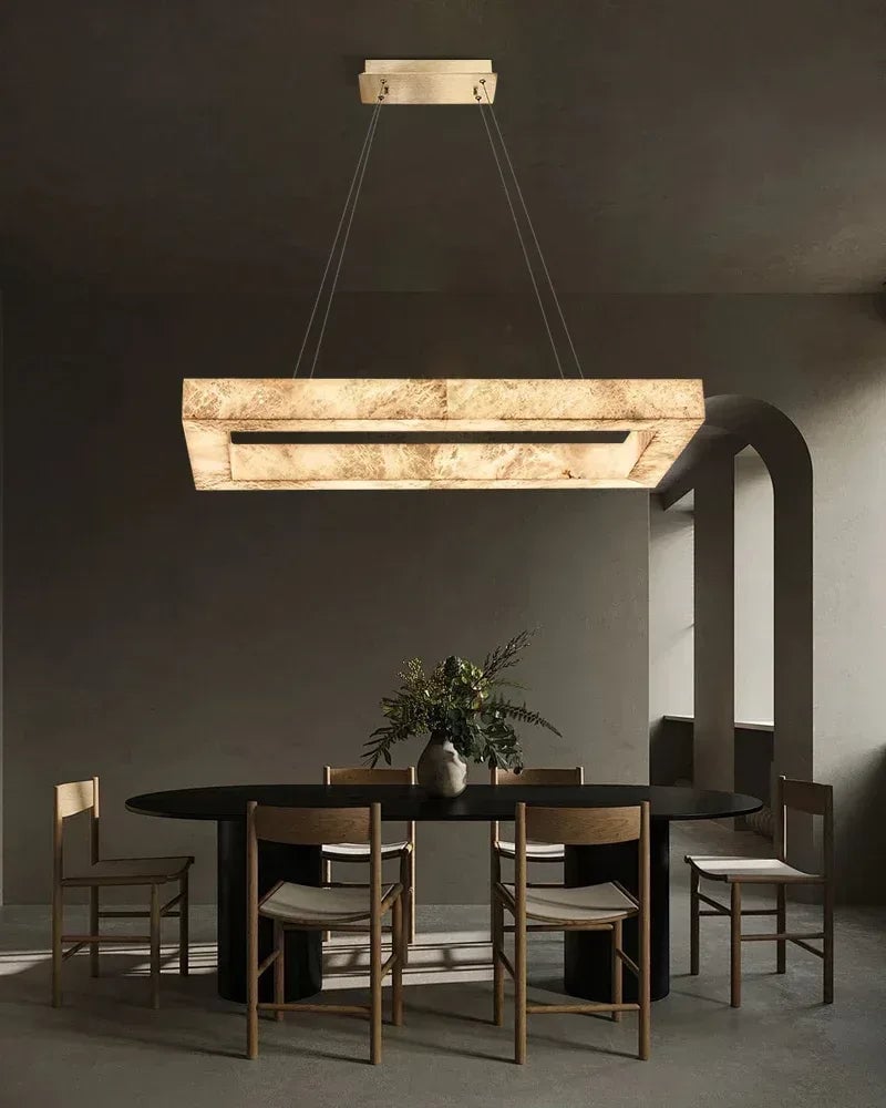 LightsStory Series Ethereal Pendant Light | Double/Triple Layered Solid Alabaster and Iron, Refined Metalwork for Kitchen Islands and Luxe Dining Spaces American Vintage chandelier lamp