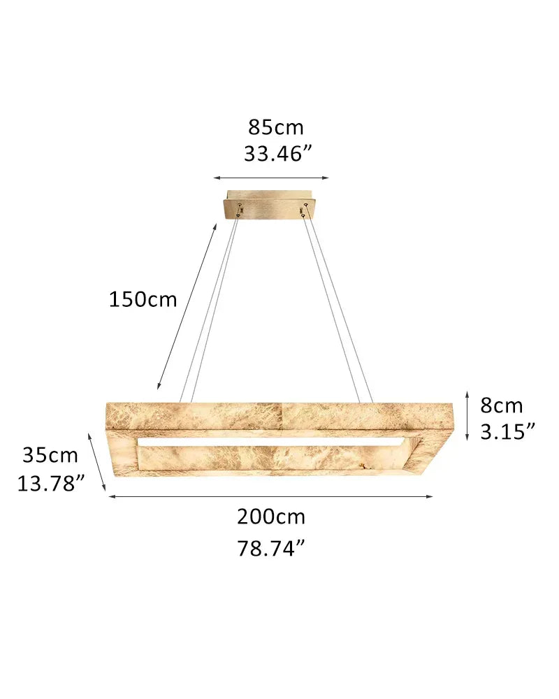 LightsStory Series Ethereal Pendant Light | Double/Triple Layered Solid Alabaster and Iron, Refined Metalwork for Kitchen Islands and Luxe Dining Spaces Rectangular-L200*W35*H8CM L78.84“*13.78"*H3.15" White + Gold American Vintage chandelier lamp