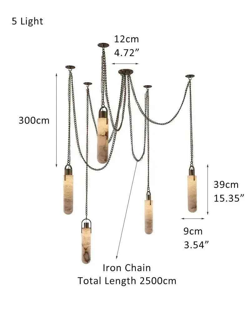 LightsStory Series Ethereal Pendant Light | Geometric Cluster Handmade Natural Mineral Alabaster Stone, Polished Brass finish for Bedrooms, hallways, and minimalist studios 5 light-D9*H39CM D3.54*H15.36"-L White + Brass Modern Pendant lamp