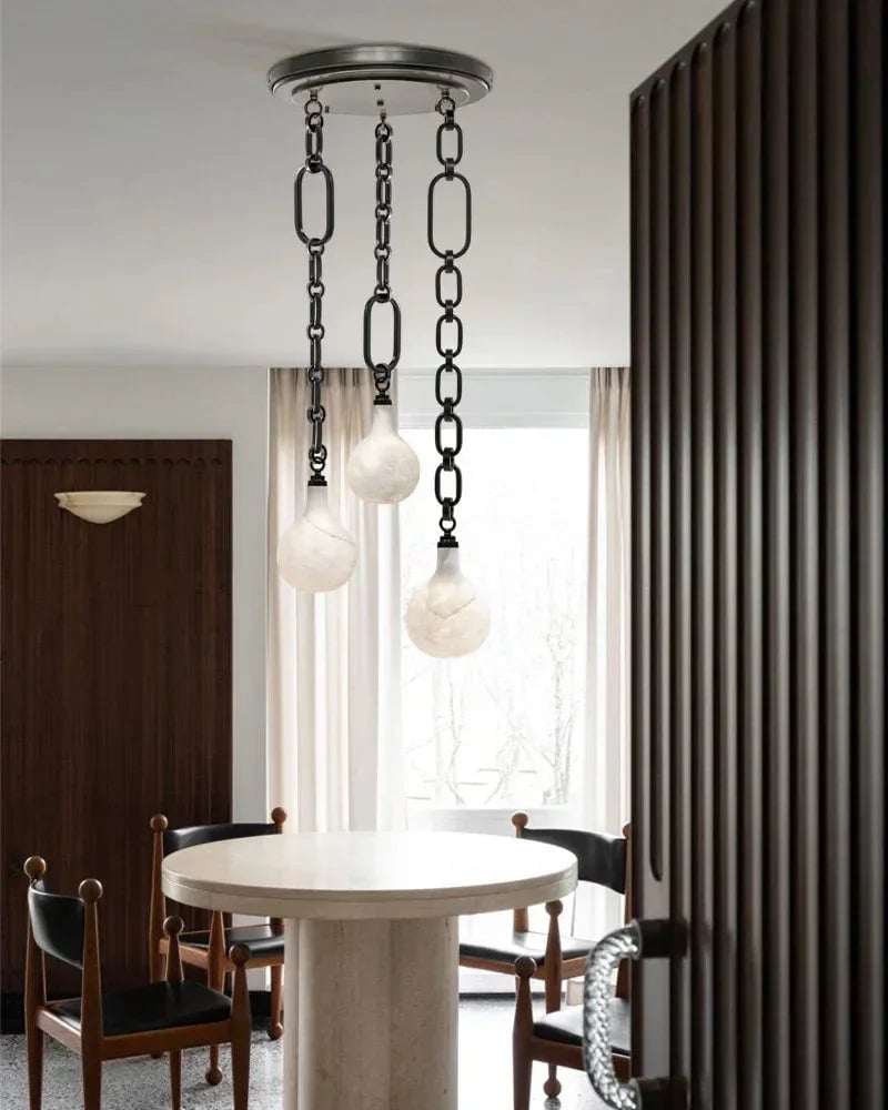 LightsStory Series Ethereal Pendant Light | Globe Genuine handblown alabaster, Brushed nickel and antique brass for Kitchen islands, bars, and entryways American chandelier